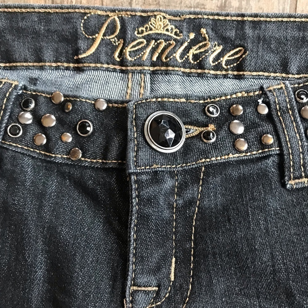 PREMIER bling flap back pocket stretch skinny jeans size 3/4 - Picture 7 of 9